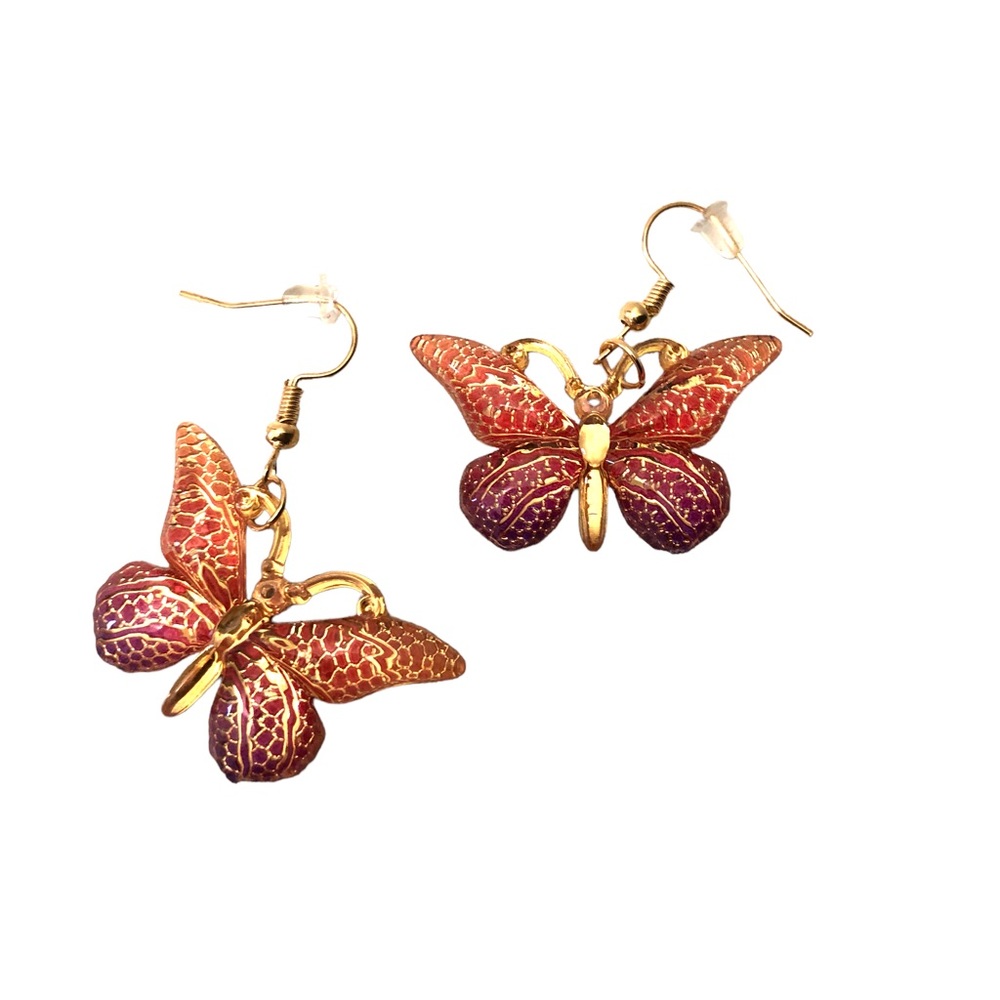 Gimefive Butterfly Acrylic Earrings Women's Red/Pink - Picture 2 of 5